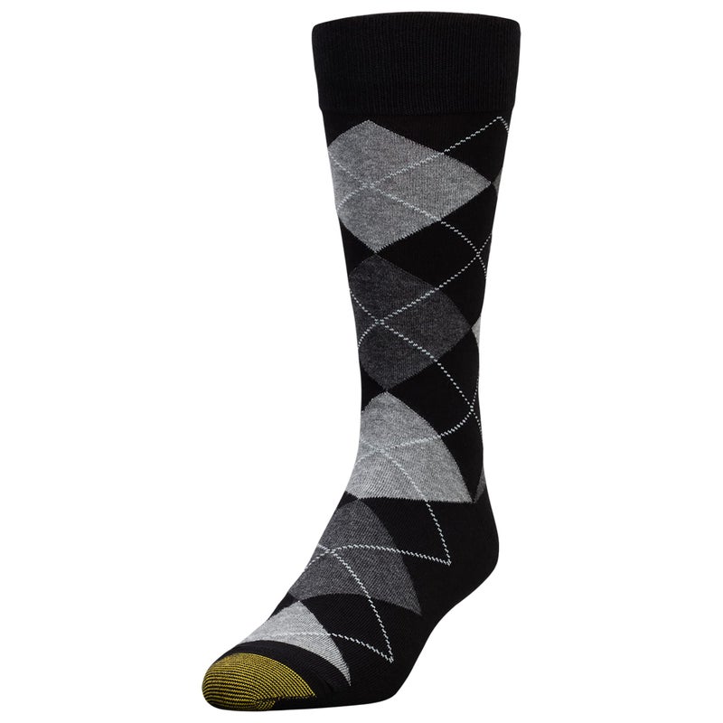 GOLDTOE Men's Carlyle Argyle Crew Dress Socks, 3-Pairs, Black Grey Argyle, Large - Image 2